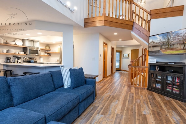 Smart TV, fireplace, foosball