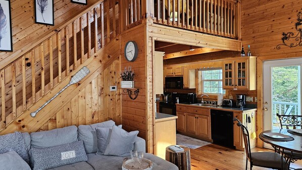 Älytelevisio, takka, DVD-soitin, kirjoja