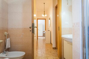 Regadera, secadora de cabello, bidet, toallas 