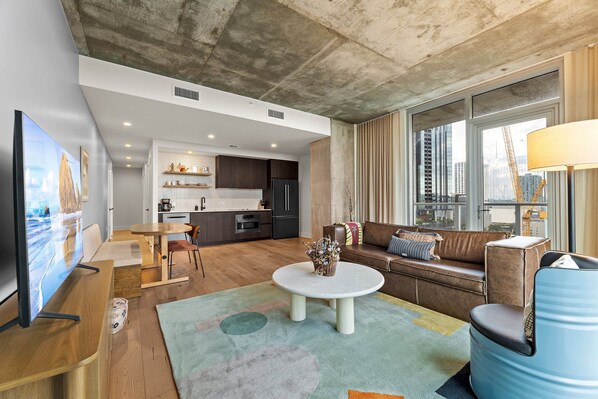 Luxury Condo, 1 King Bed with Sofa bed, Balcony, City View | Living area | LED TV, Netflix, streaming services - High Rise in the heart of ATX (Austin)
