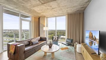 Luxury Condo, 1 King Bed with Sofa bed, Balcony, City View | Living area | LED TV, Netflix, streaming services