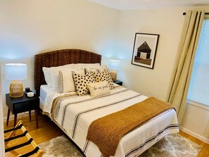 2 bedrooms, desk, iron/ironing board, travel crib