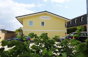Staying at Morgenstern offers a simple, functional home base with a flat roof and a window on the upper floor.