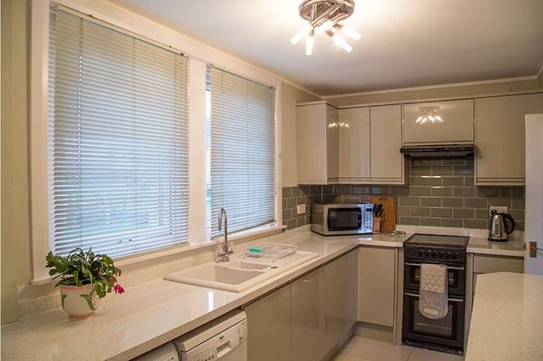 Fridge, microwave, oven, dishwasher