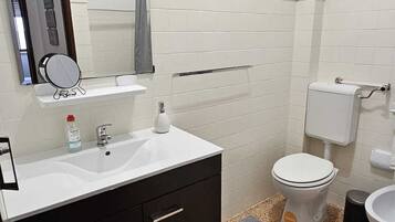 Hiustenkuivaaja, bidee, pyyhkeet, saippua