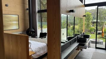 Cabaña Deluxe, 1 habitación, vista al jardín | Ropa de cama hipoalergénica, edredón, camas Select Comfort y minibar