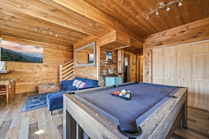 TV connectée, cheminée, jeux vidéo, table de tennis de table