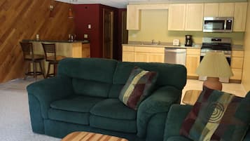 Smart TV, fireplace, DVD player, books