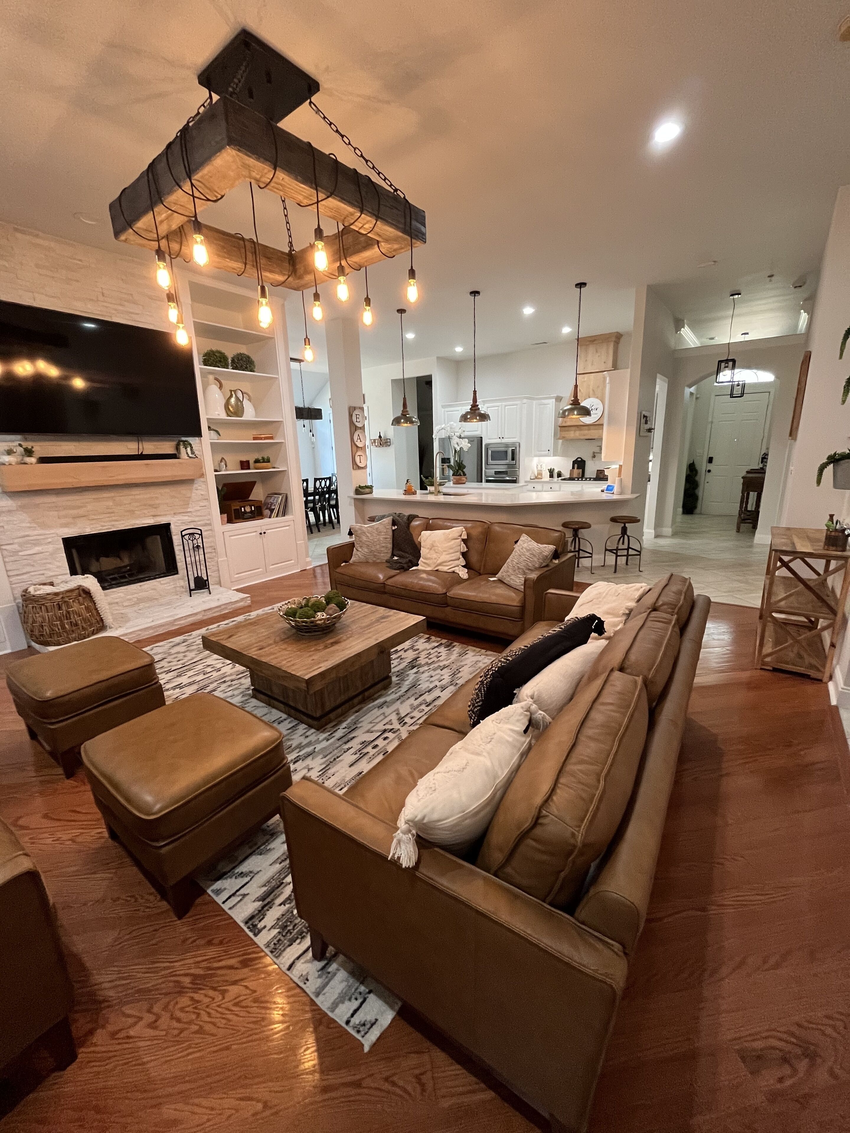 Smart TV, fireplace, video library