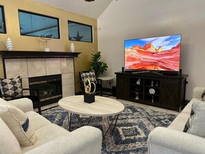 Smart TV, fireplace, DVD player, computer monitors