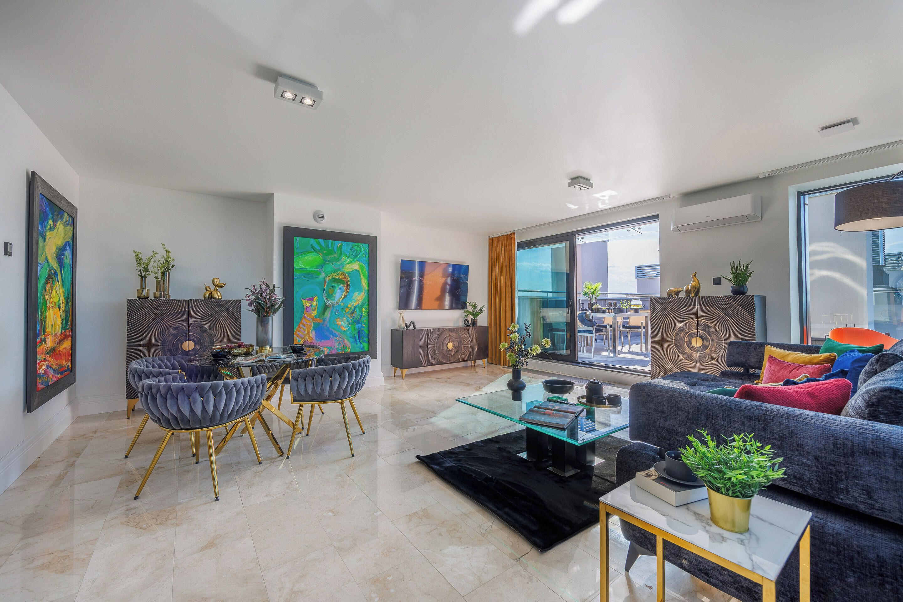 Panoramic Apartment, 2 Bedrooms, Terrace, Tower | Living area | Flat-screen TV