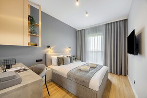 Apartamento ejecutivo, 1 habitación | Cortinas opacas y sistema de insonorización