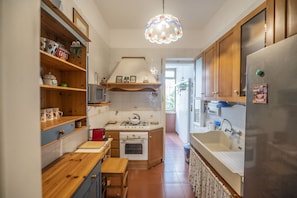 Fridge, microwave, oven, coffee/tea maker