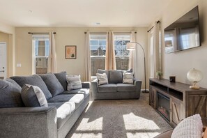 TV, fireplace