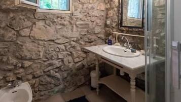 Shower, hair dryer, toilet paper