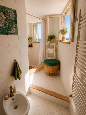 Regadera, secadora de cabello, bidet, toallas 