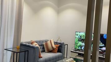 Luxury Apartment, 1 Queen Bed, Courtyard Area | 1 bedroom, desk, laptop workspace, blackout drapes