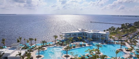 2 outdoor pools, open 8:00 AM to 8:30 PM, pool cabanas (surcharge)