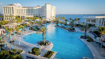 2 outdoor pools, open 8:00 AM to 8:30 PM, pool cabanas (surcharge)