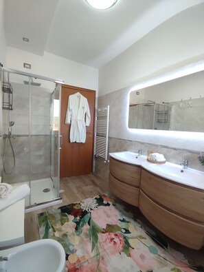 Regadera, secadora de cabello, bidet, toallas 