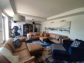 Smart TV, fireplace, video games, DVD player