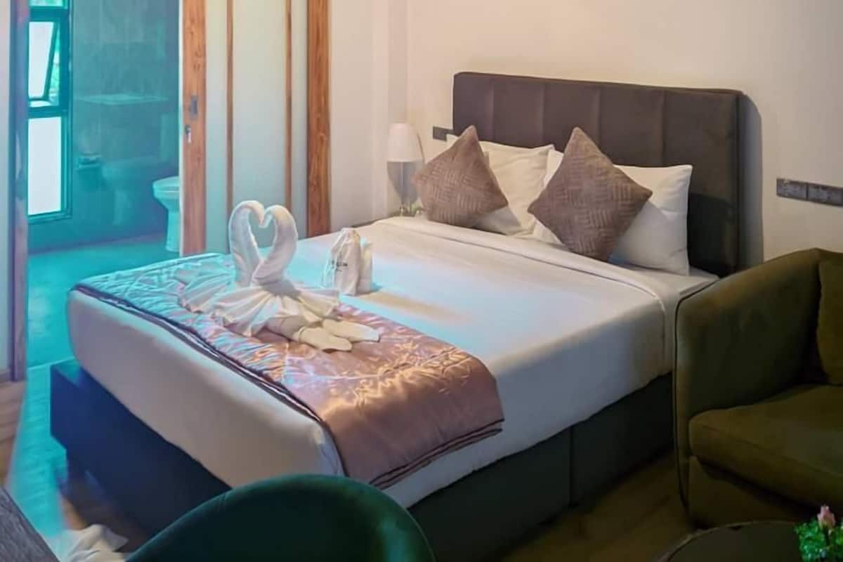 Habitación básica doble | Decoración personalizada, muebles diferentes y escritorio