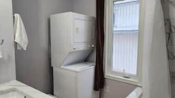 Shower, towels, toilet paper