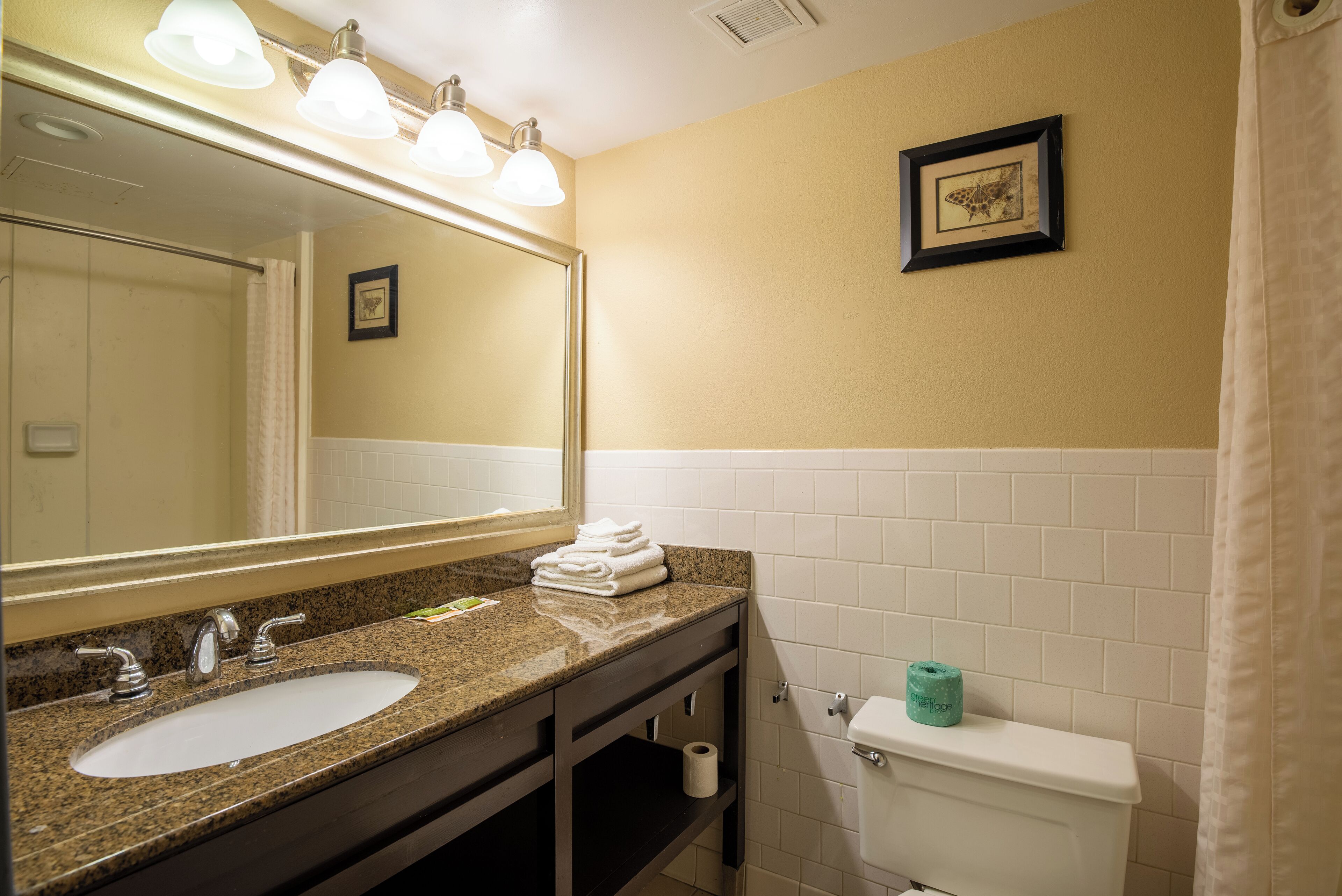 A bathroom with a sink, mirror, toilet, and a towel rack.