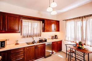 Fridge, microwave, oven, dishwasher