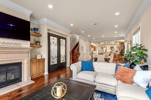 Smart TV, fireplace, video games, ping pong