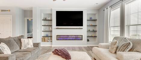 TV, fireplace, video games