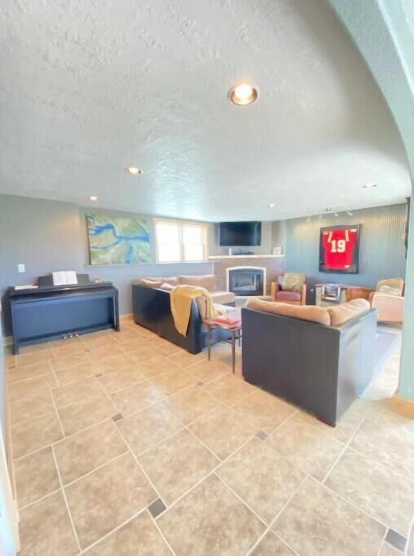 Smart TV, fireplace, video games, books