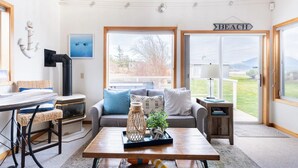 Smart TV, chimenea, reproductor de DVD y libros 