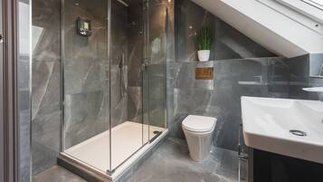 Eco-friendly toiletries, hair dryer, towels