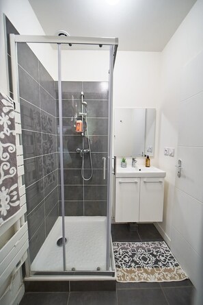 Dusche, Haartrockner, Handtücher