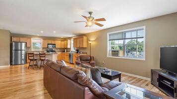 Smart TV, DVD player, table football, books