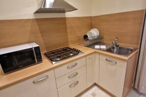 Fridge, microwave, stovetop, electric kettle