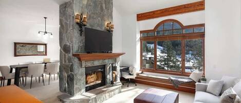 TV, fireplace, offices