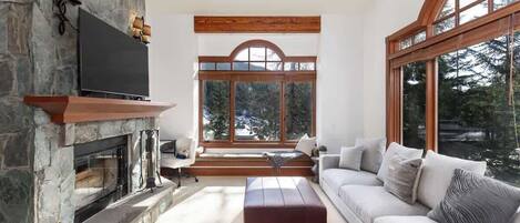 Télévision, cheminée, espaces bureaux