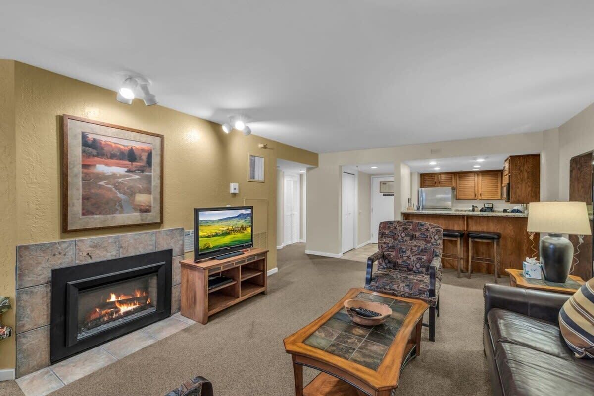 TV, fireplace