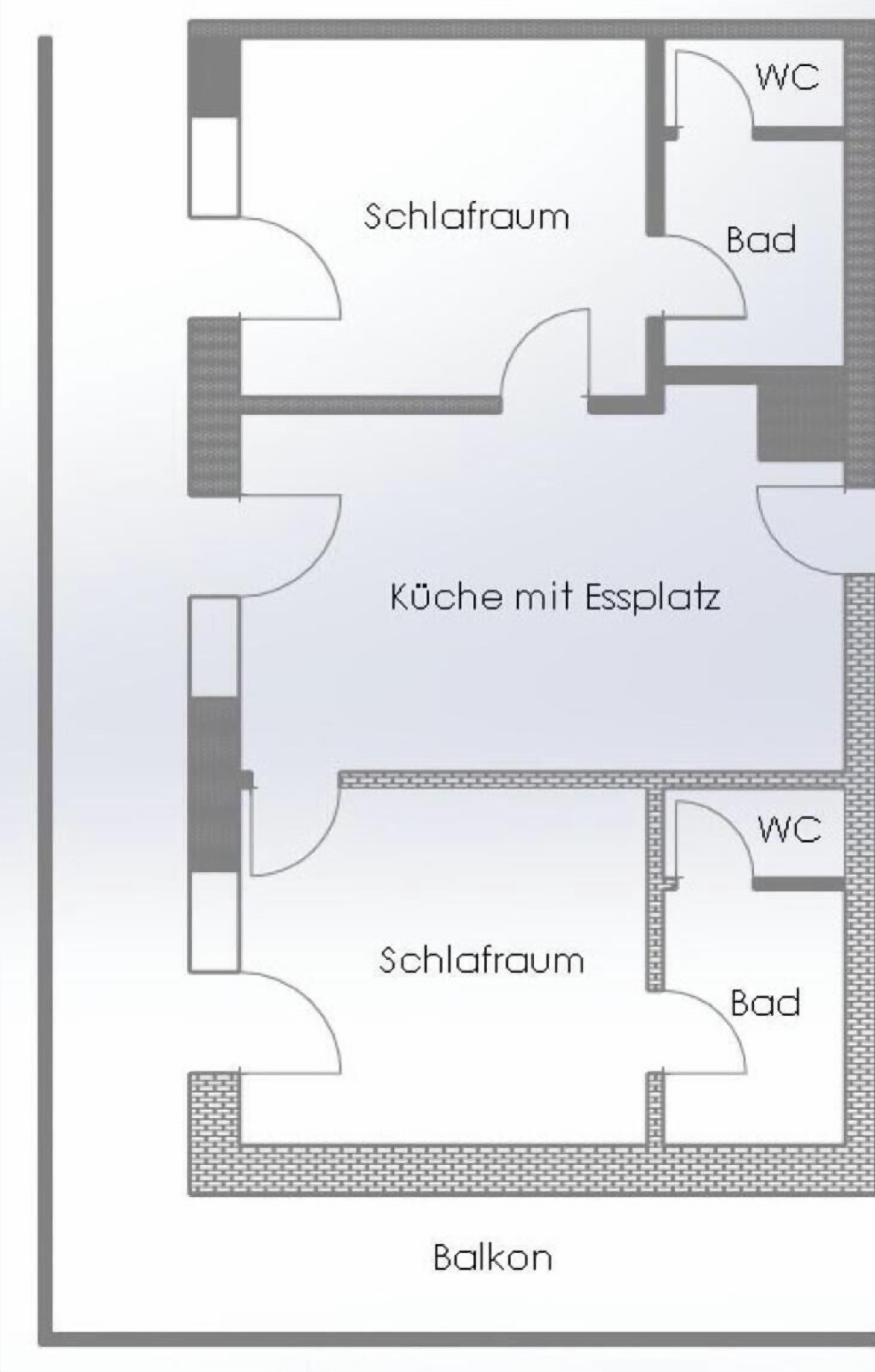 Un hôtel proposant des chambres avec deux lits, une salle de bain, une cuisine avec terrasse et un balcon.