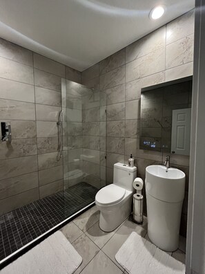 Shower, hair dryer, bidet, towels - Upscale Modern in Central Park (Denver)