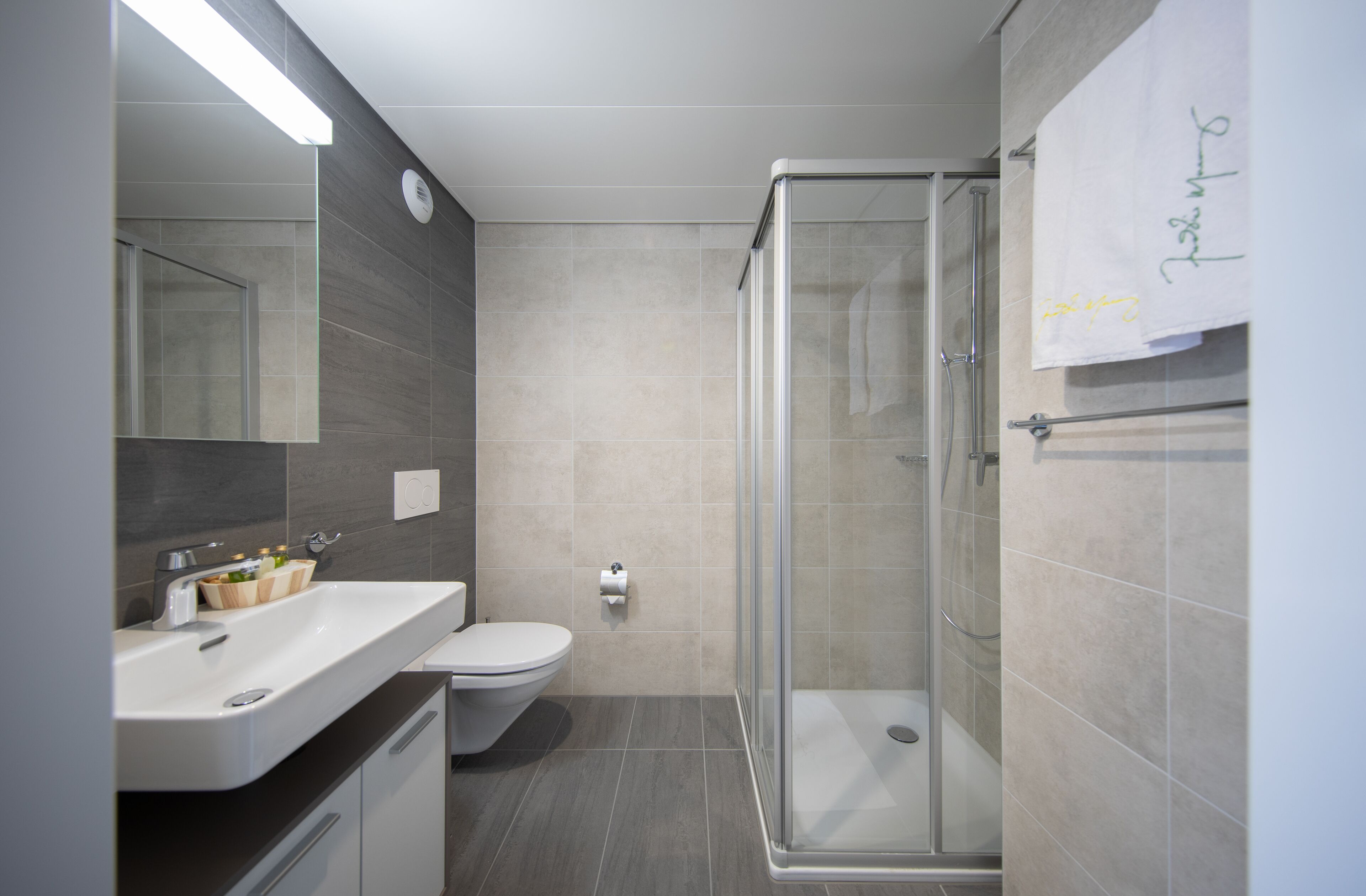 Habitación cuádruple de lujo, para personas alérgicas | Baño | Regadera, secadora de cabello, pantuflas, piso con calefacción 