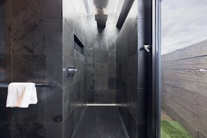 Shower, hair dryer, towels, soap - RIBA Architect Duplex with skyline view roof terrace  6 mins underground (London)