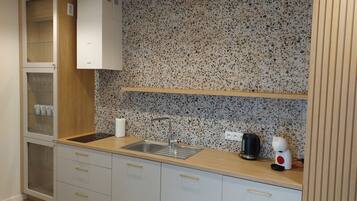 Apartment, 1 Bedroom, Balcony | Private kitchen | Fridge, microwave, stovetop, electric kettle