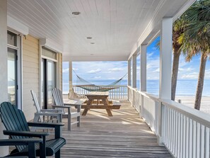 Outdoor dining - Peninsula Beach House, Amazing Ocean/Creek Views, Elevator, Dog Friendly, Pool (Pawleys Island)