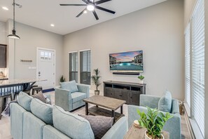 Smart TV, DVD player, books, video library