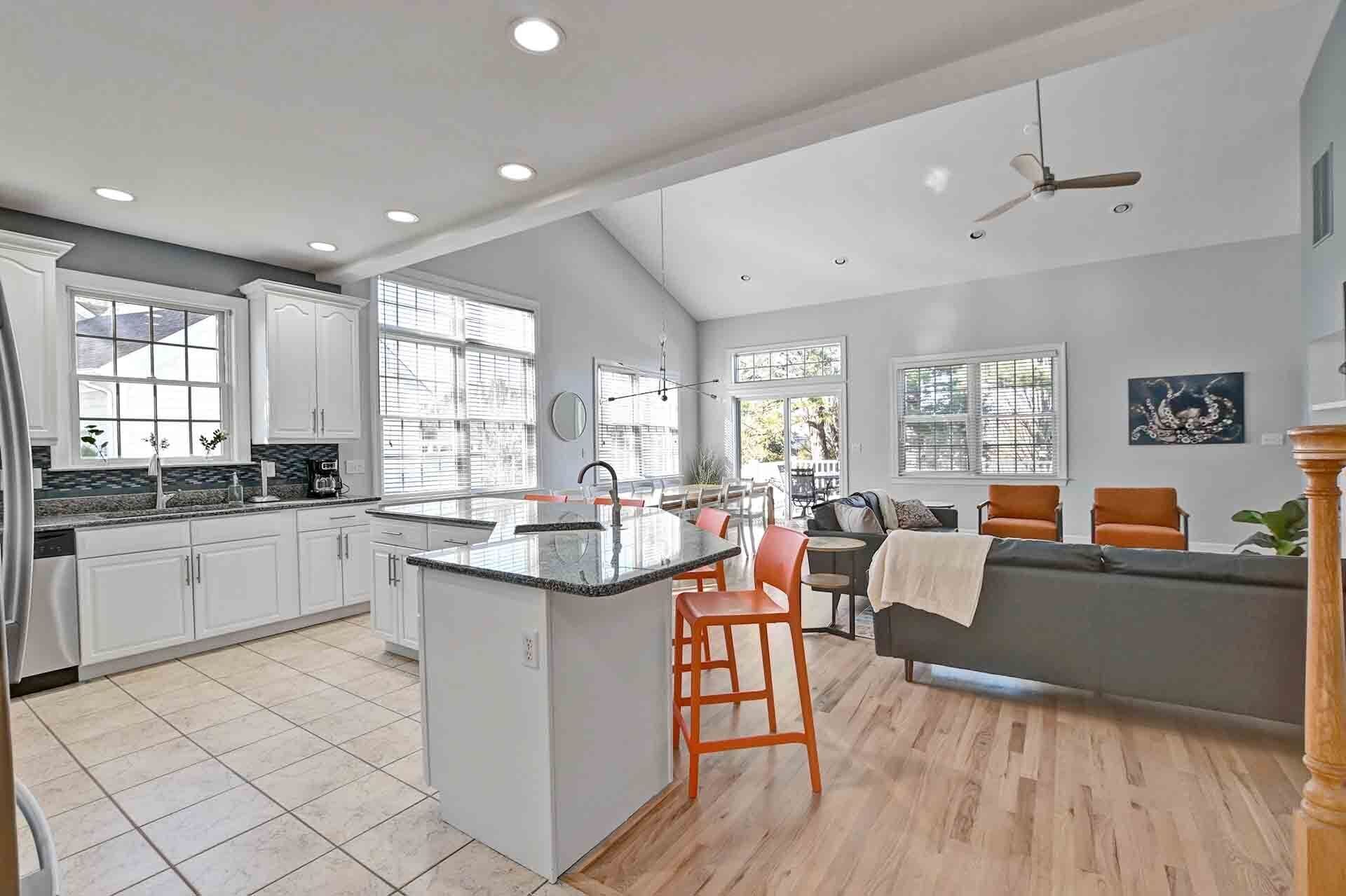 TV, fireplace, books