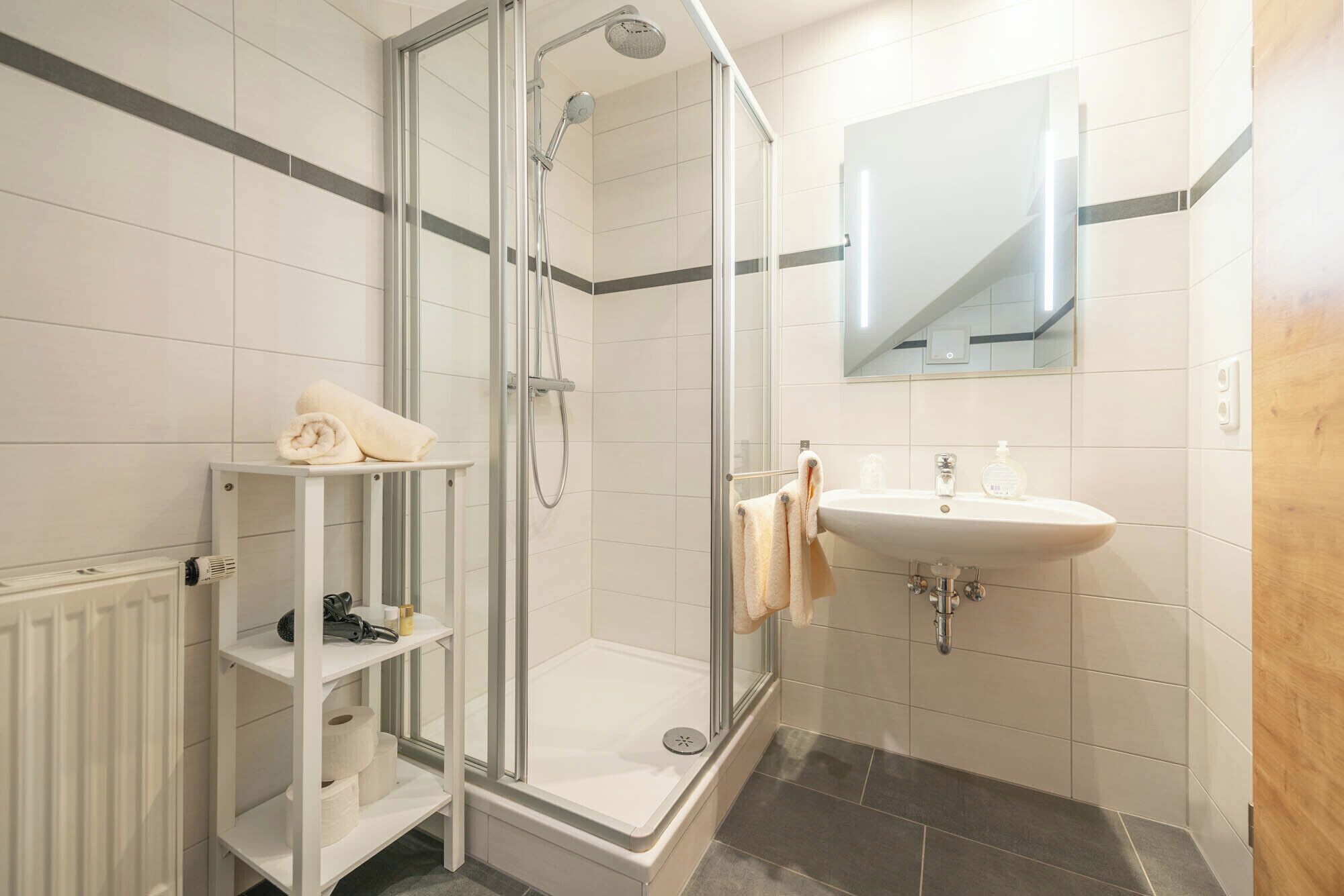 Dusche, Haartrockner, Handtücher