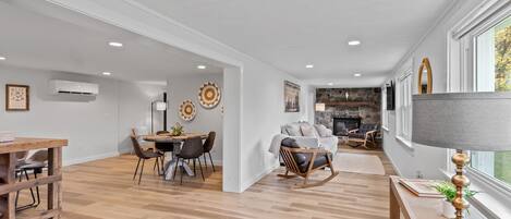 TV connectée, cheminée, lecteur de DVD